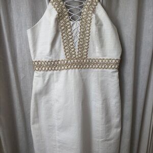 Lilly Pulitzer White Halter Backless Dress with Gold Trim